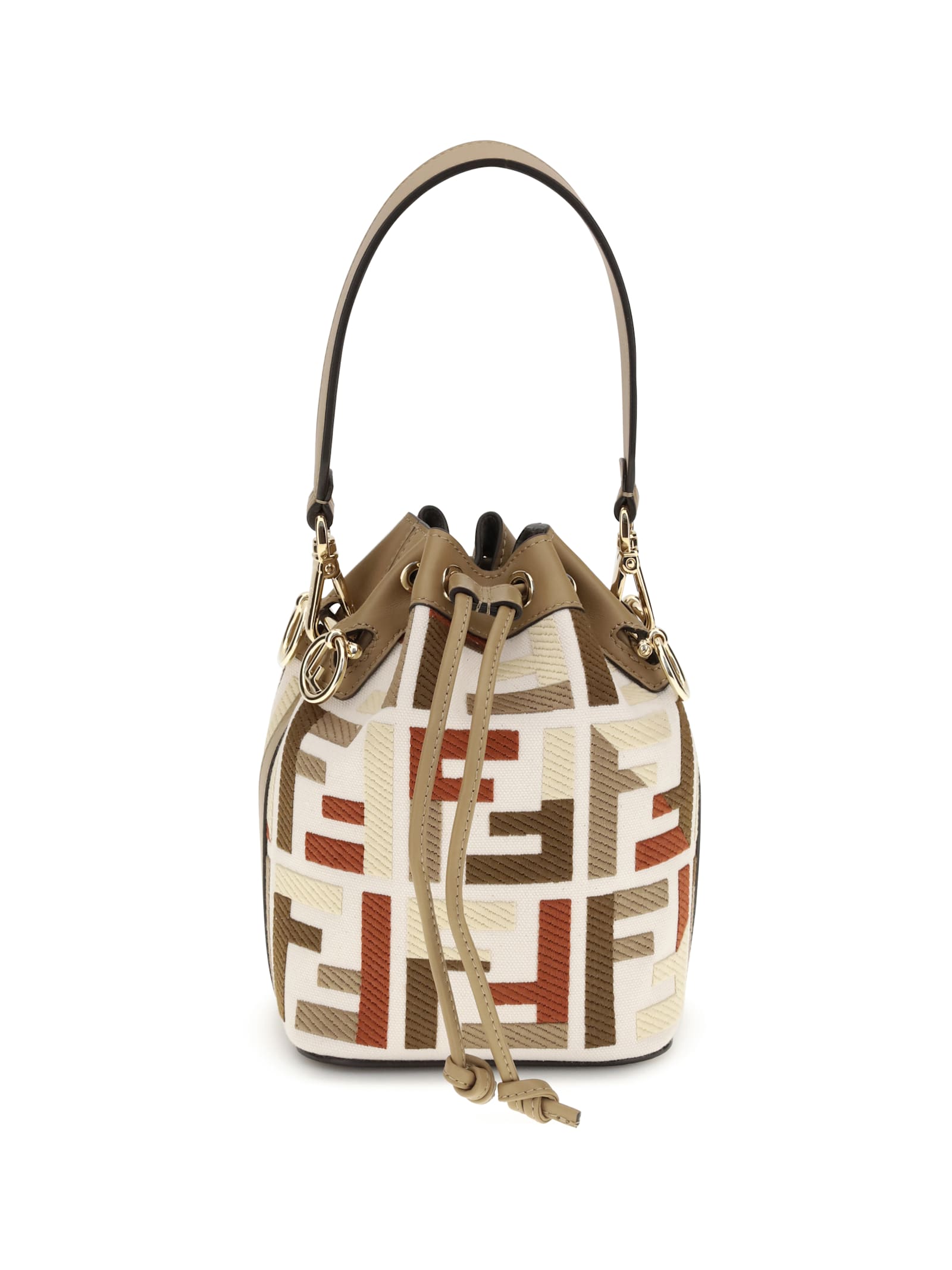 Fendi Women Mon Tresor Ff Jacquard Fabric And Leather Bucket Bag