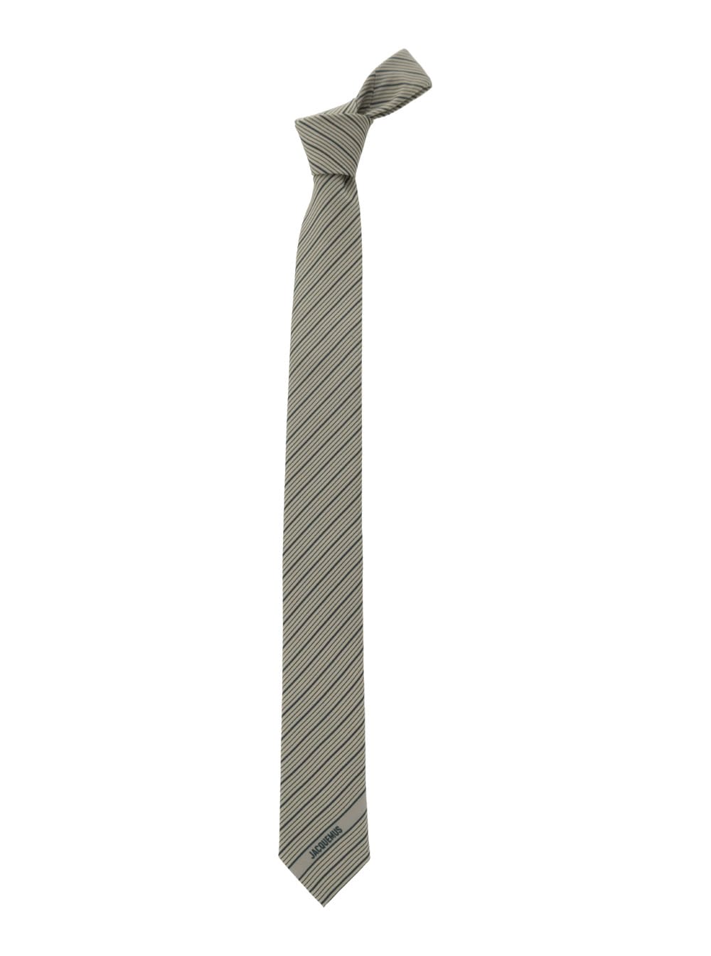 JACQUEMUS LA CRAVATE GREEN STRIPED TIE WITH LOGO IN SILK AND WOOL MAN
