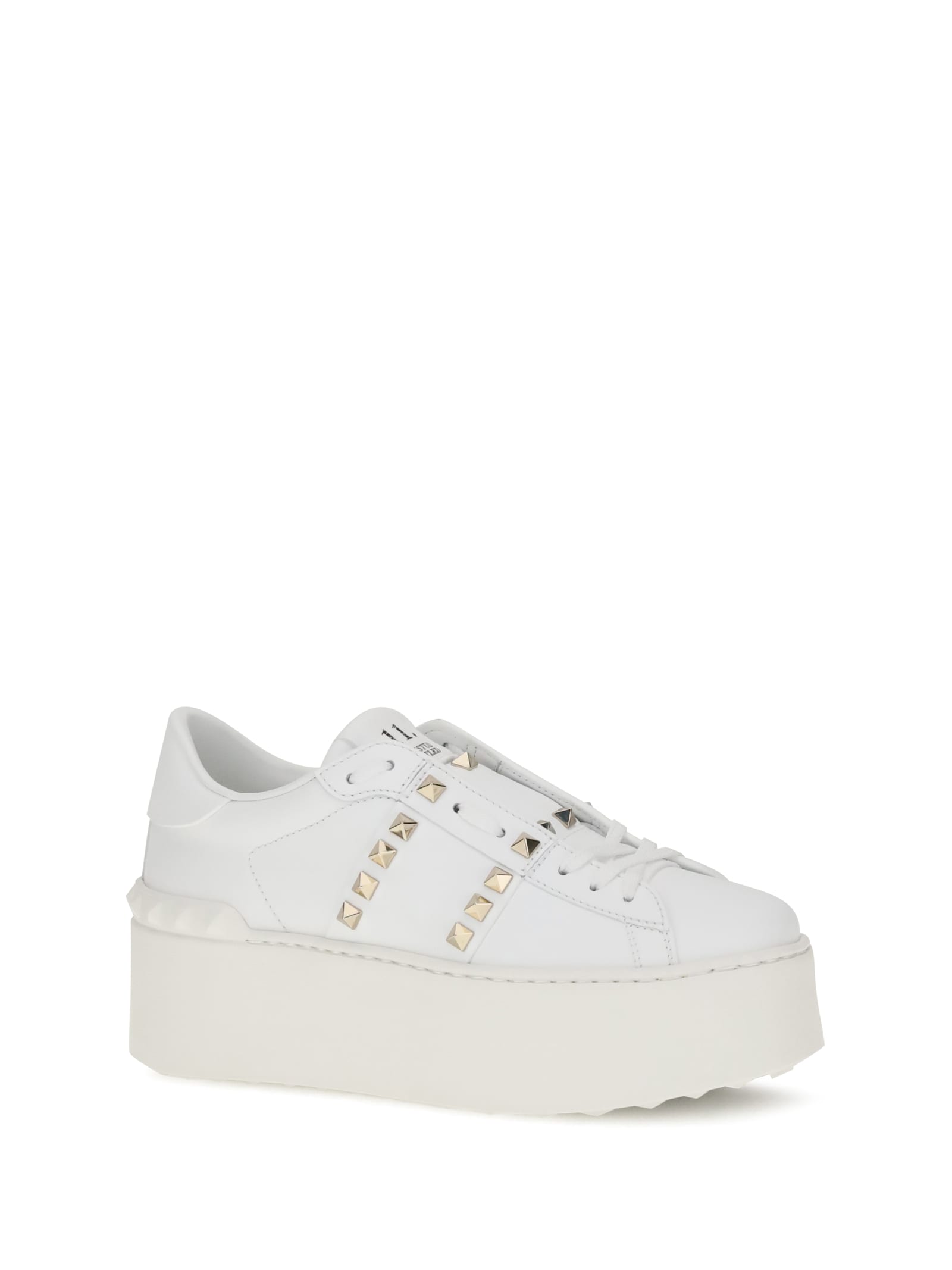 Valentino Garavani Flatform Rockstud Untitled Trainer In Calfskin And Wool Woman White 39