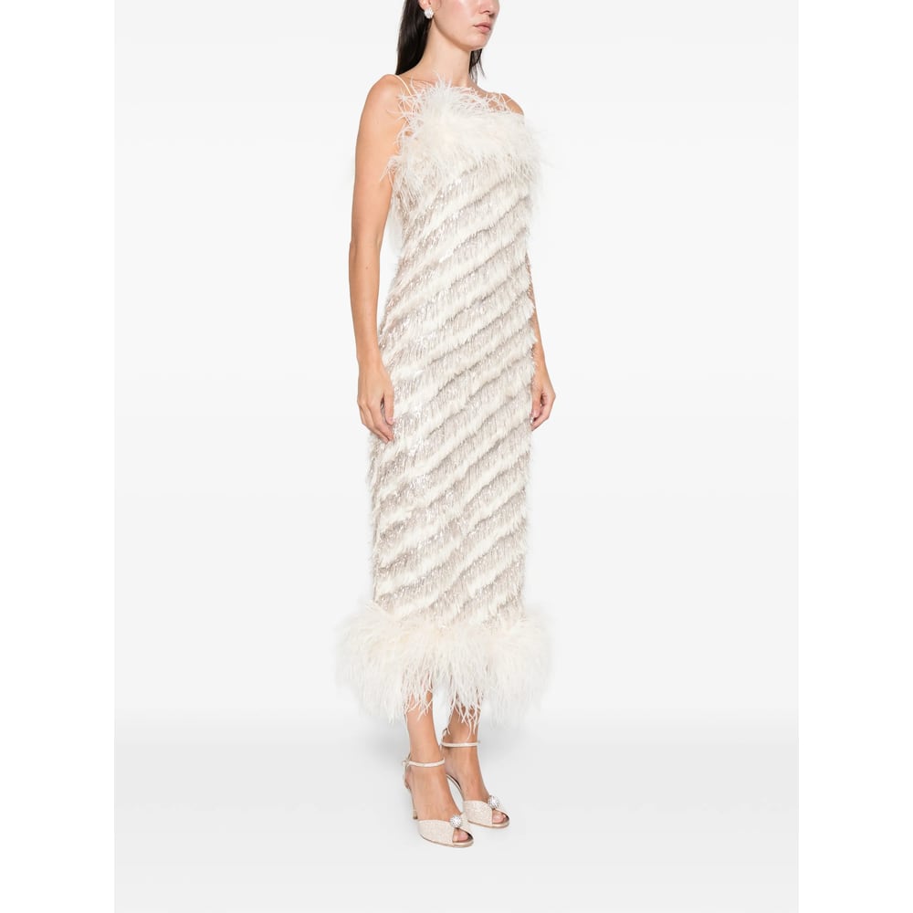 Taller Marmo Feather-trim Midi Dress In White