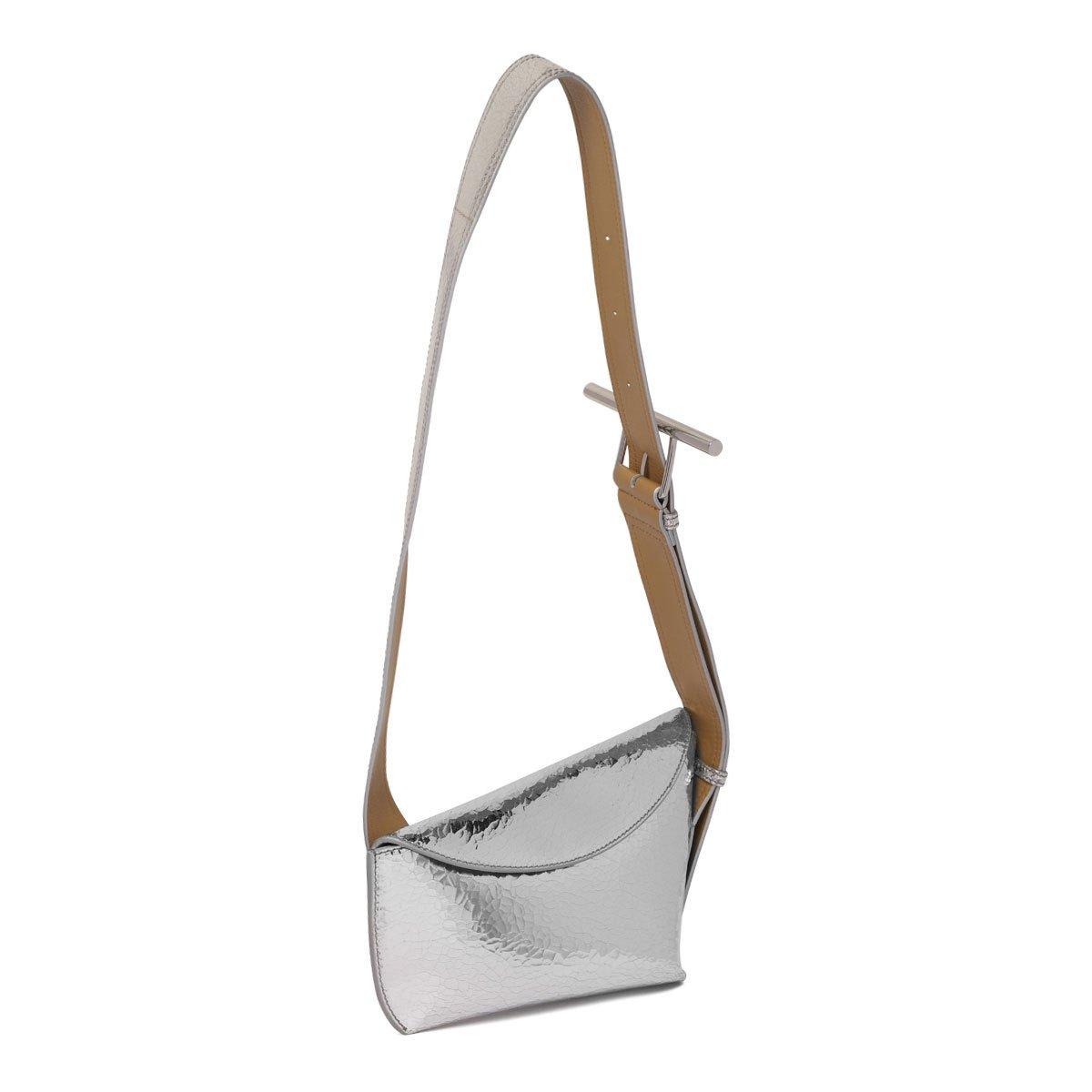 Alexander Mcqueen Sling T-bar Asimmetric Crossbody Bag In Silver