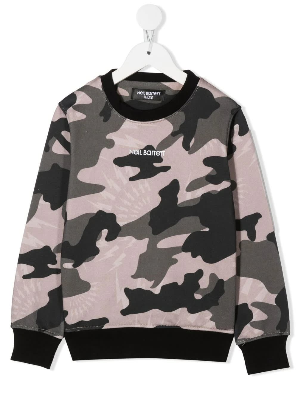 Neil Barrett Kids Camouflage Sweatshirt With Logo And Thunderbolt Print