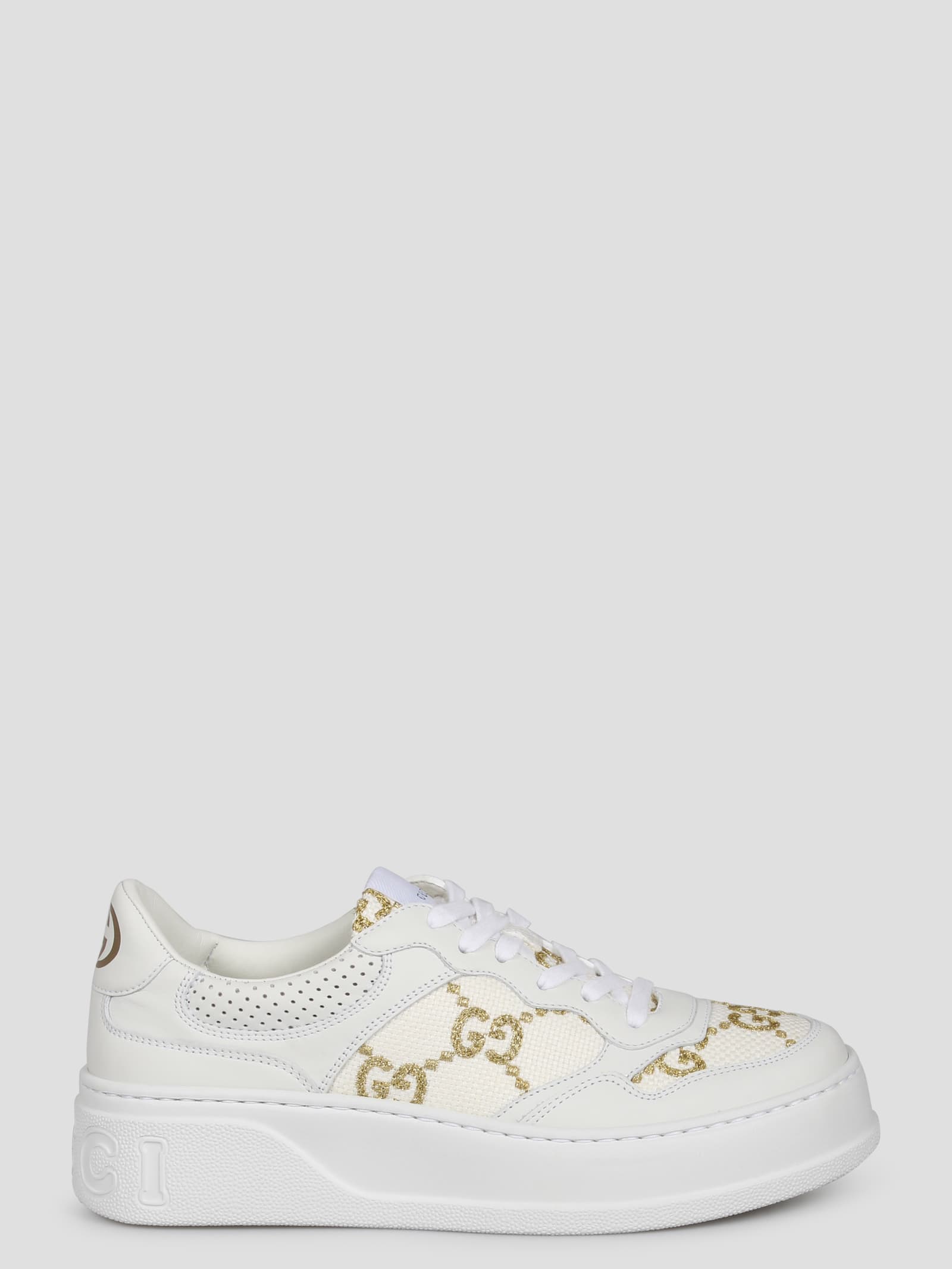 Gucci Gg Panelled Leather Sneakers In White