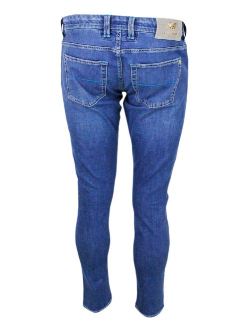 Shop Sartoria Tramarossa Leonardo Zip Trousers In 5-pocket Stretch Selvedge Denim With Tailored Stitching In Contrasting Colo