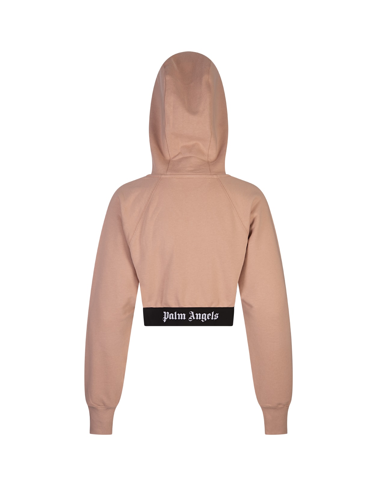 Shop Palm Angels Pink Crop Hoodie With Logo Band