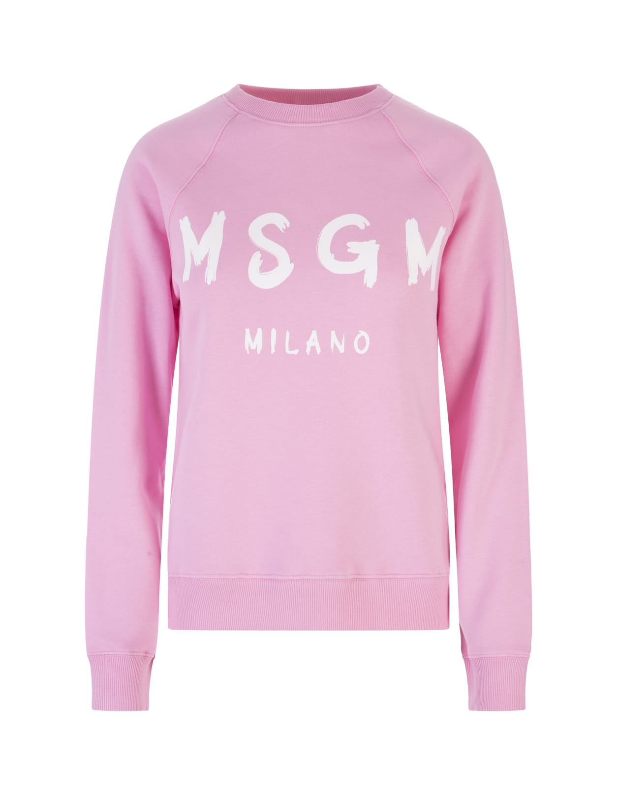 MSGM Woman Pink Sweatshirt With White Brushed Logo