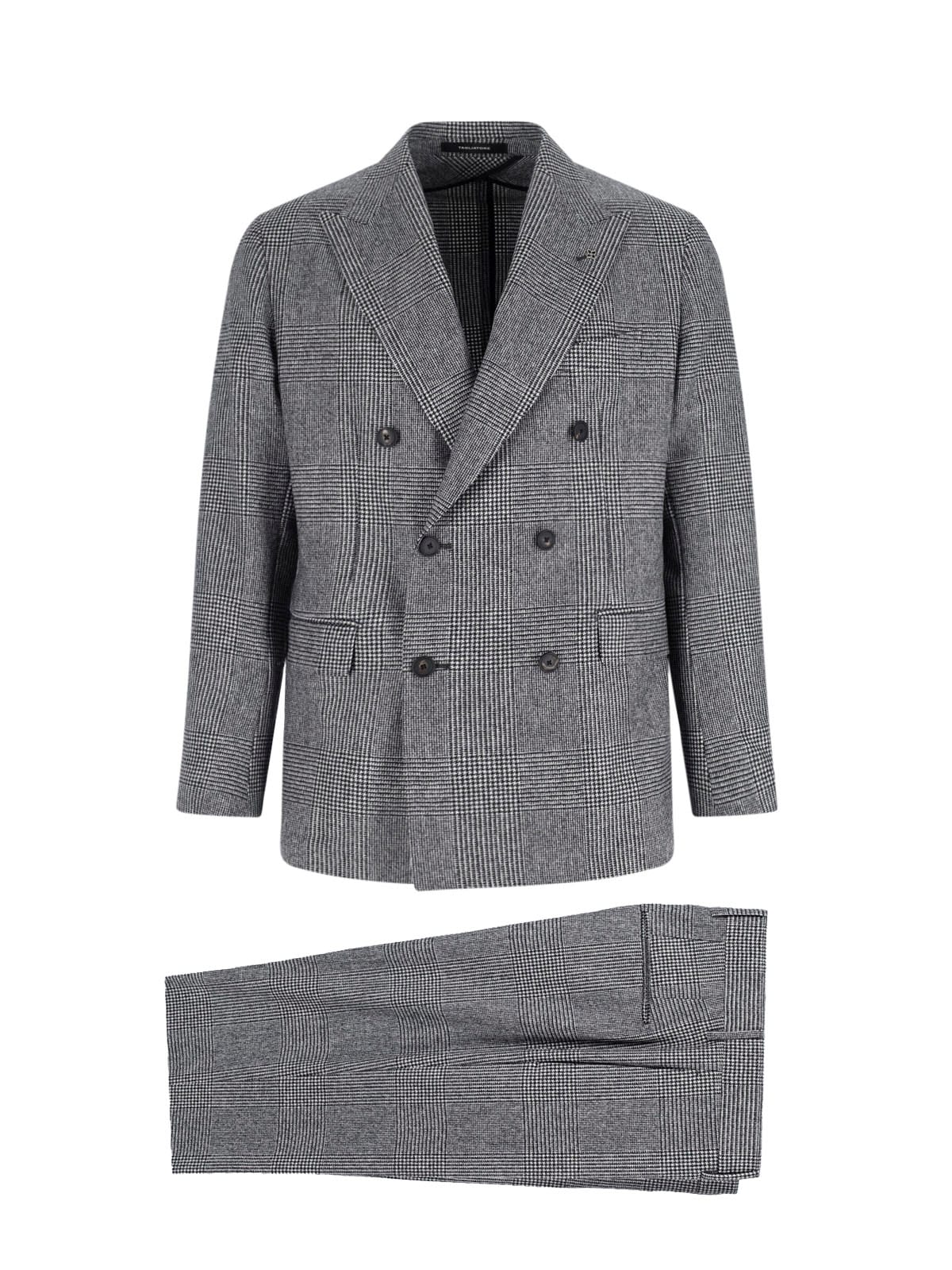 Tagliatore Double-breasted Houndstooth Suit With Signature Silver Details In Gray