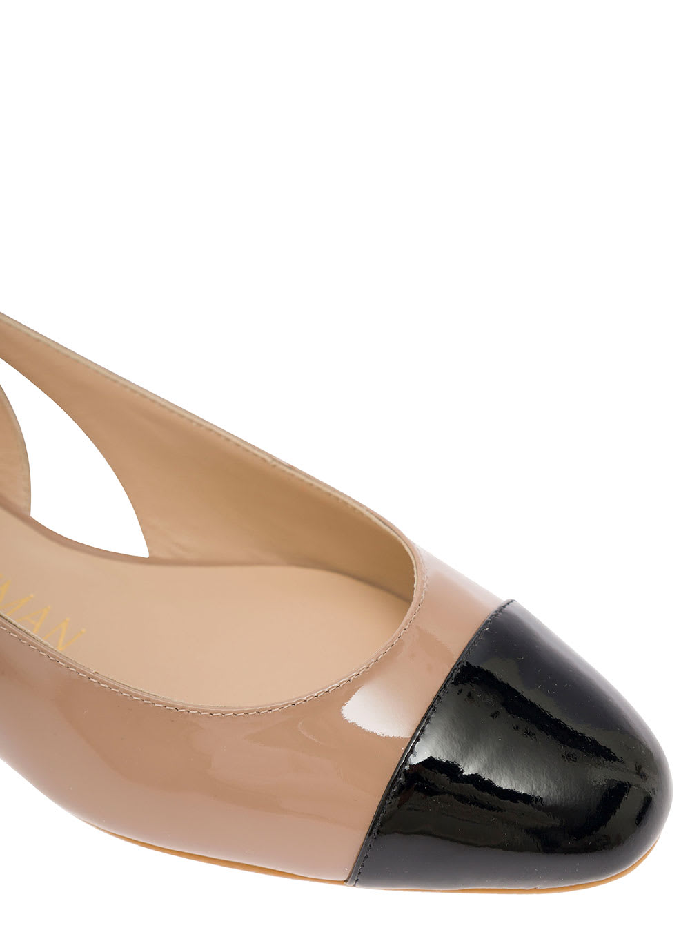 Shop Stuart Weitzman Beige Slingback Mules With Contrasting Toe Cap In Patent Leather Woman In Black
