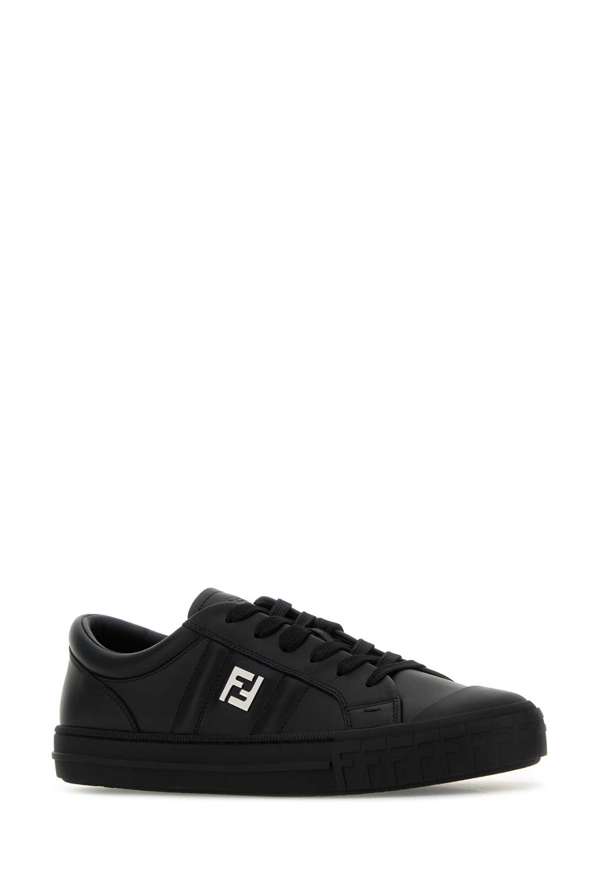 Shop Fendi Black Leather Domino Sneakers In Nero