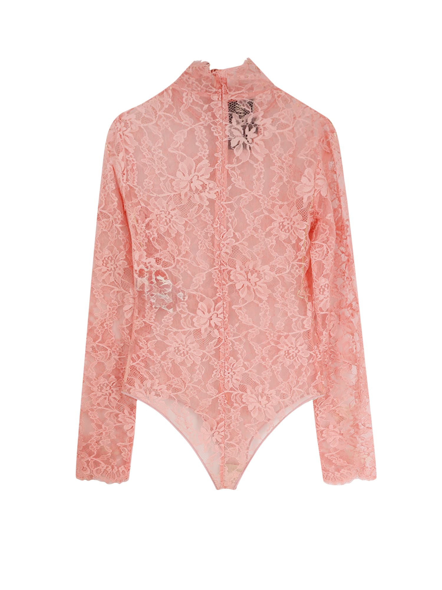 Valentino Peach Pink Floral Lace Bodysuit In Pink
