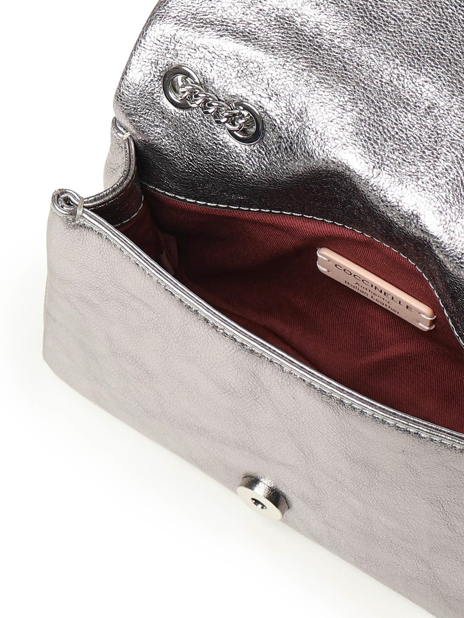 Coccinelle Smooth Leather Mini Bag In Silver