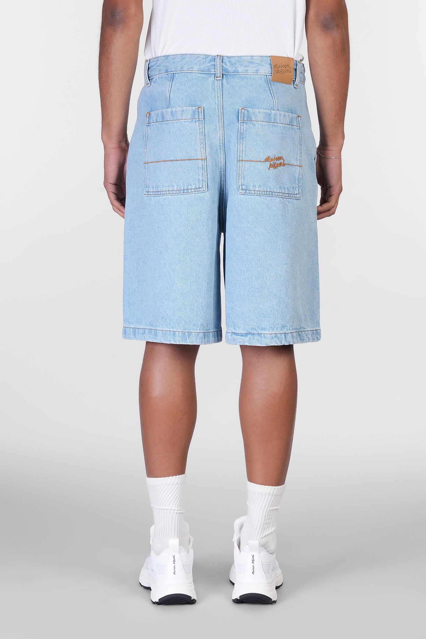 Shop Maison Kitsuné Shorts In Blue Denim