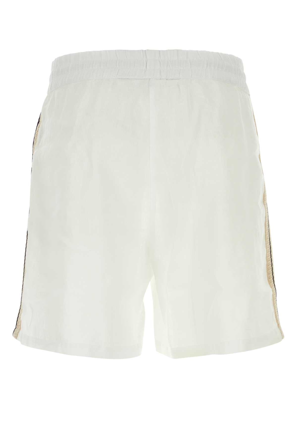 Palm Angels White Linen Bermuda Shorts In Offwhite