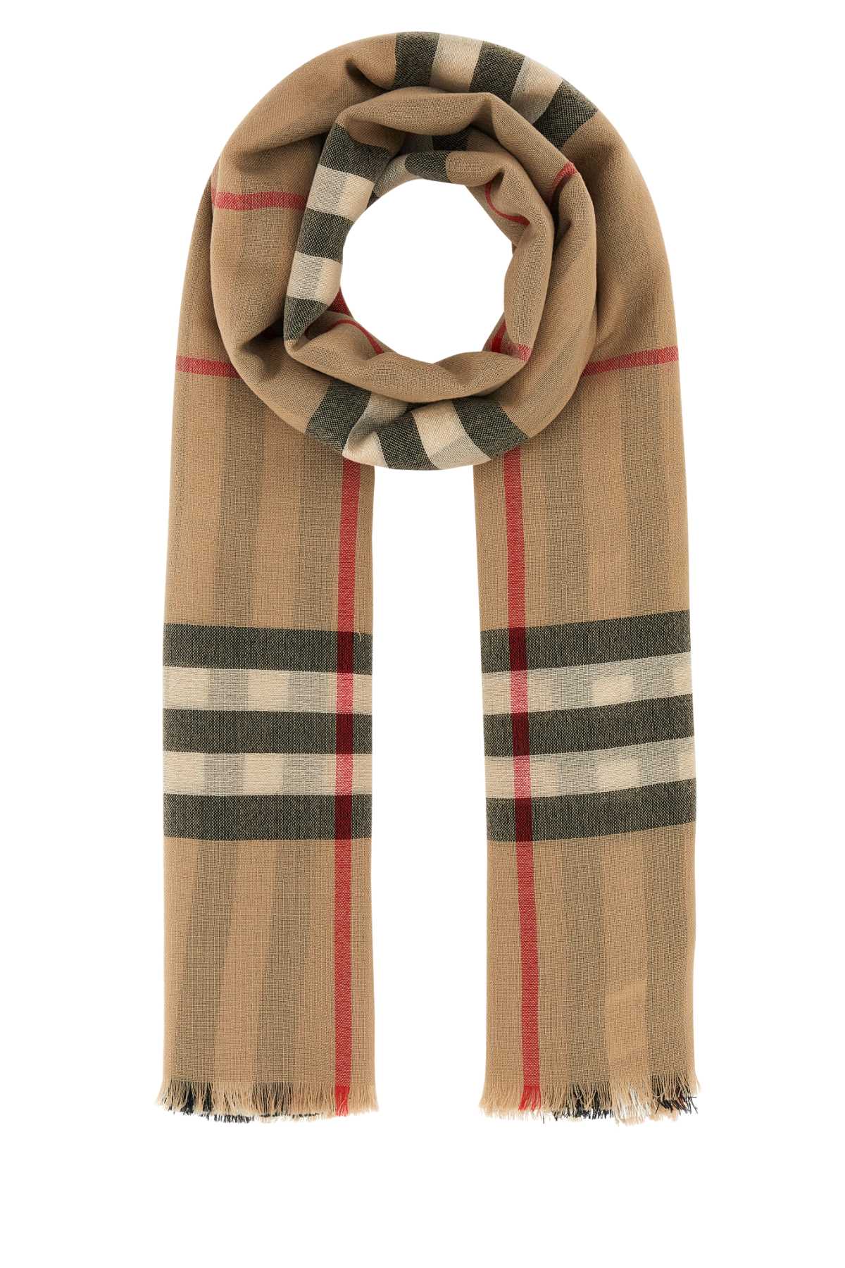 Shop Burberry Embroidered Wool Scarf In Archivebeige