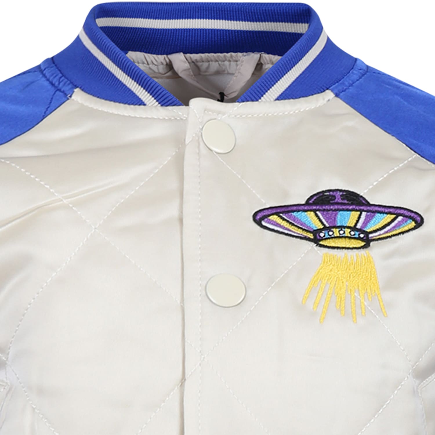 Shop Molo Beige Jacket For Boy With Ufo In Multicolor