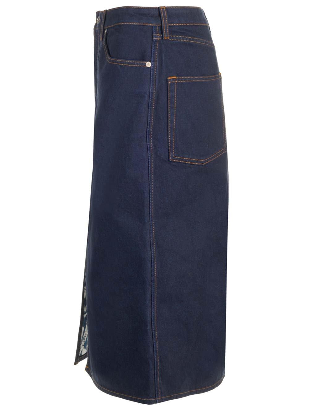 Shop Burberry Japanese Front-slit Denim Midi Skirt In Blu