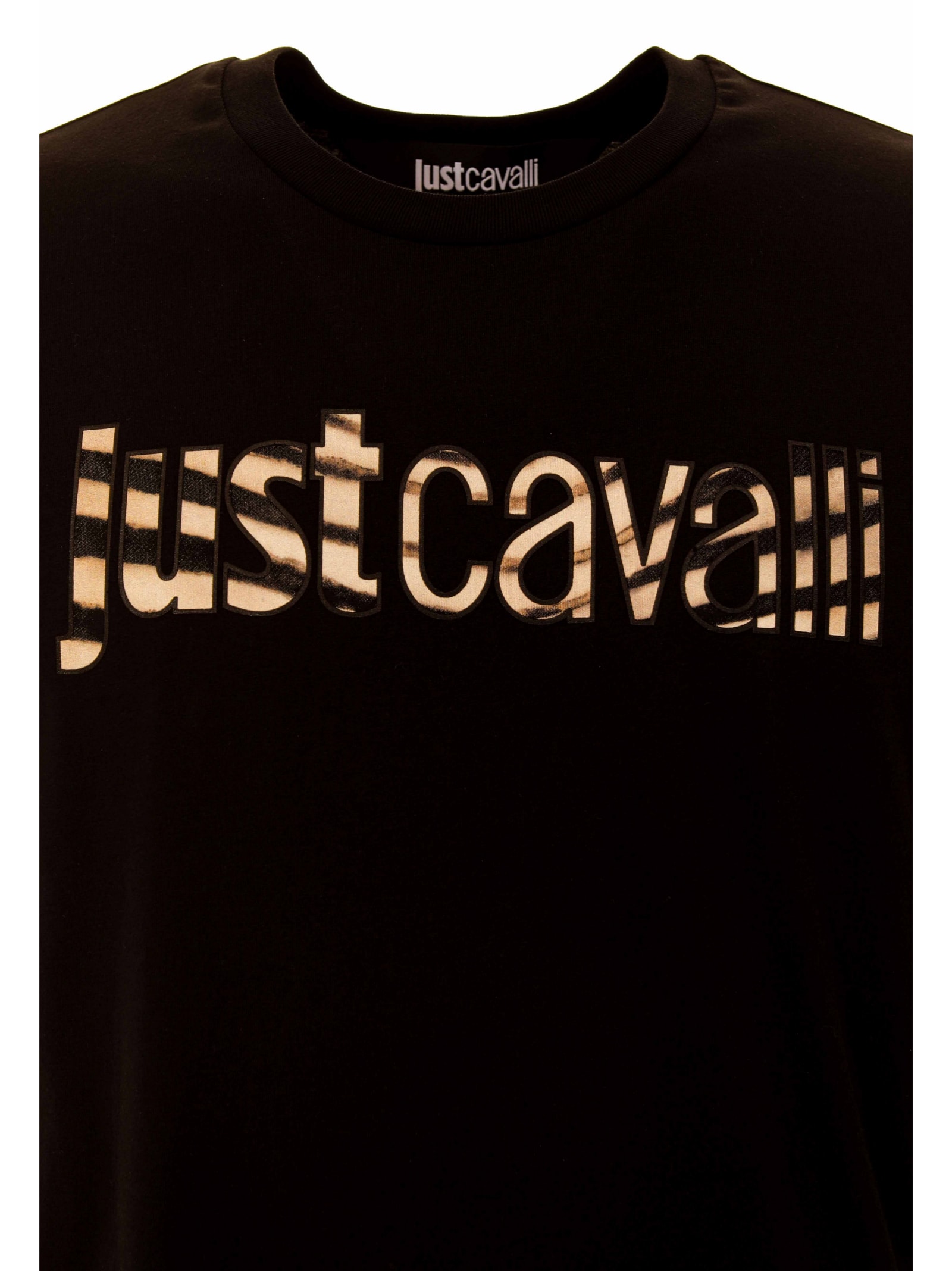 Just Cavalli Striped Crew Neck T-shirt In Black