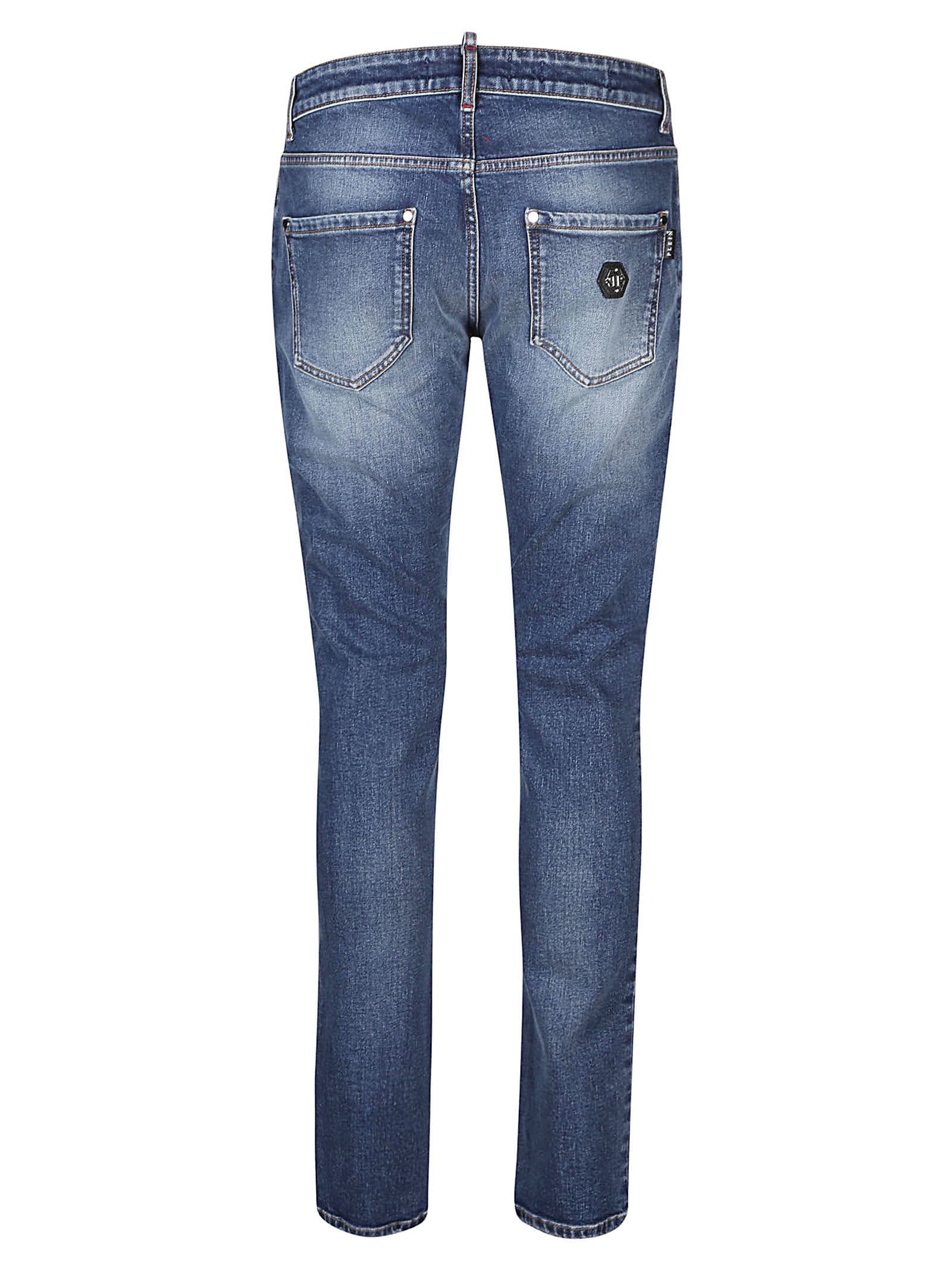 Shop Philipp Plein Super Straight Cut Jeans In Bm Blue Marlin