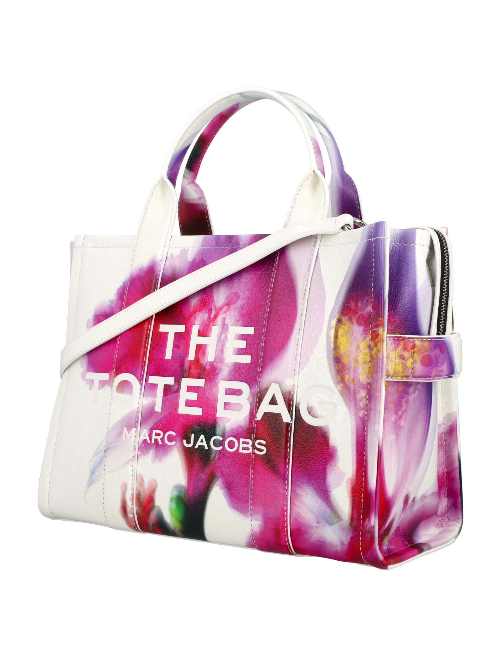 Shop Marc Jacobs The Future Floral Leather Medium Tote Bag In White Multi Flower