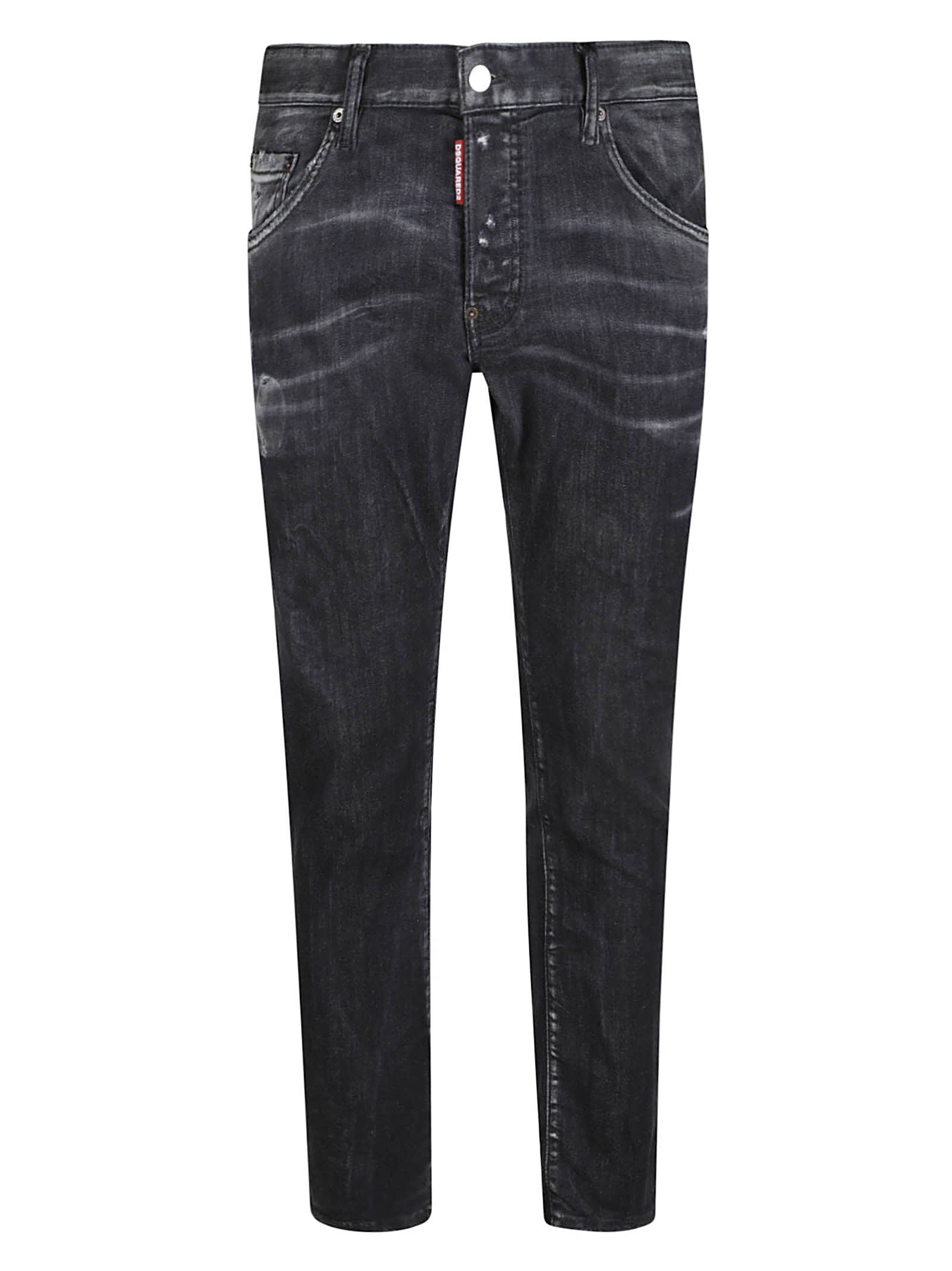 Shop Dsquared2 Button Fitted Jeans In Black