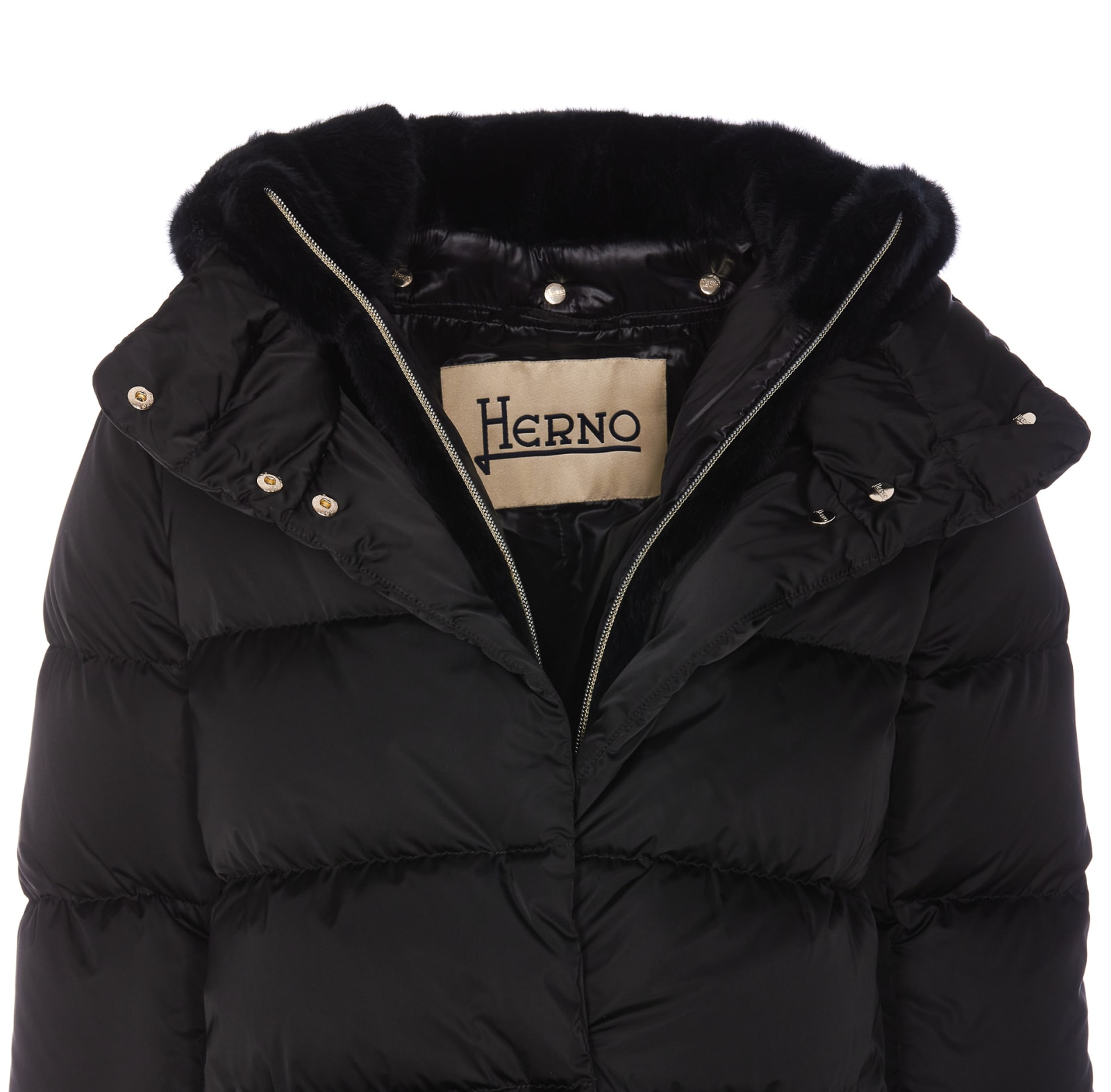 Herno Women's Down Jacket With Bib And Cruelty-free Fur Hood In Black