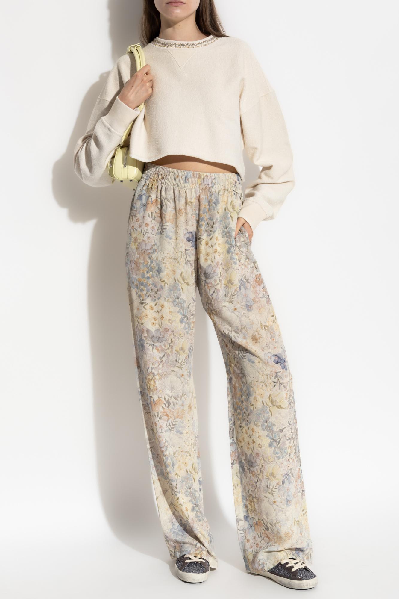 Golden Goose "journey W`s" Cropped Crew Neck Sweatshirt Overprinted Cotton Fleece Vintage Treatment In White