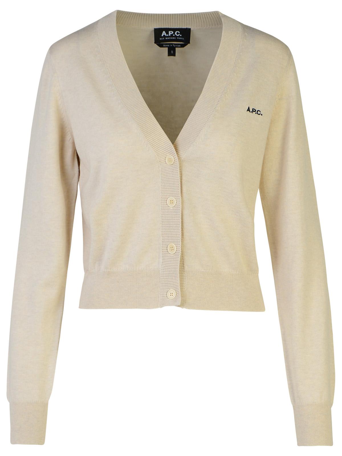 Shop Apc Berenice Beige Cotton Cardigan