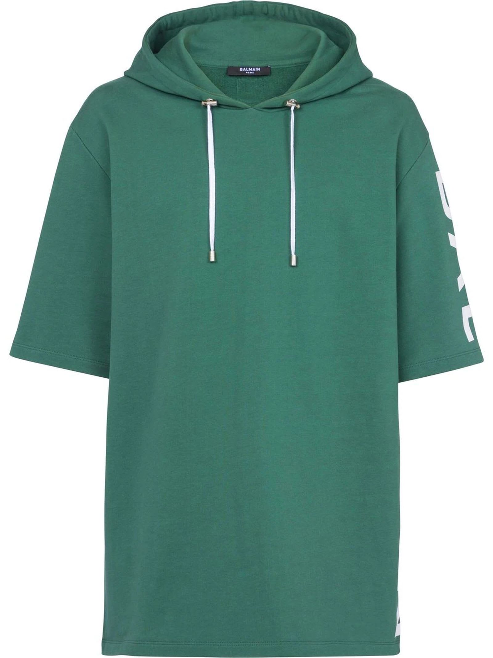 Balmain Green Cotton Hooded Sweatshirt
