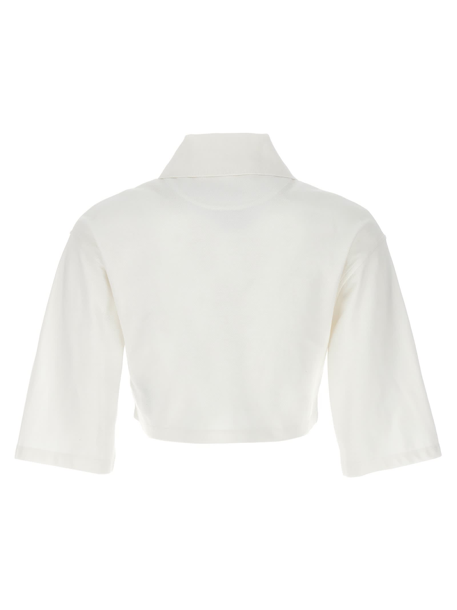 Shop Palm Angels Monogram Crop Polo Shirt In White/black