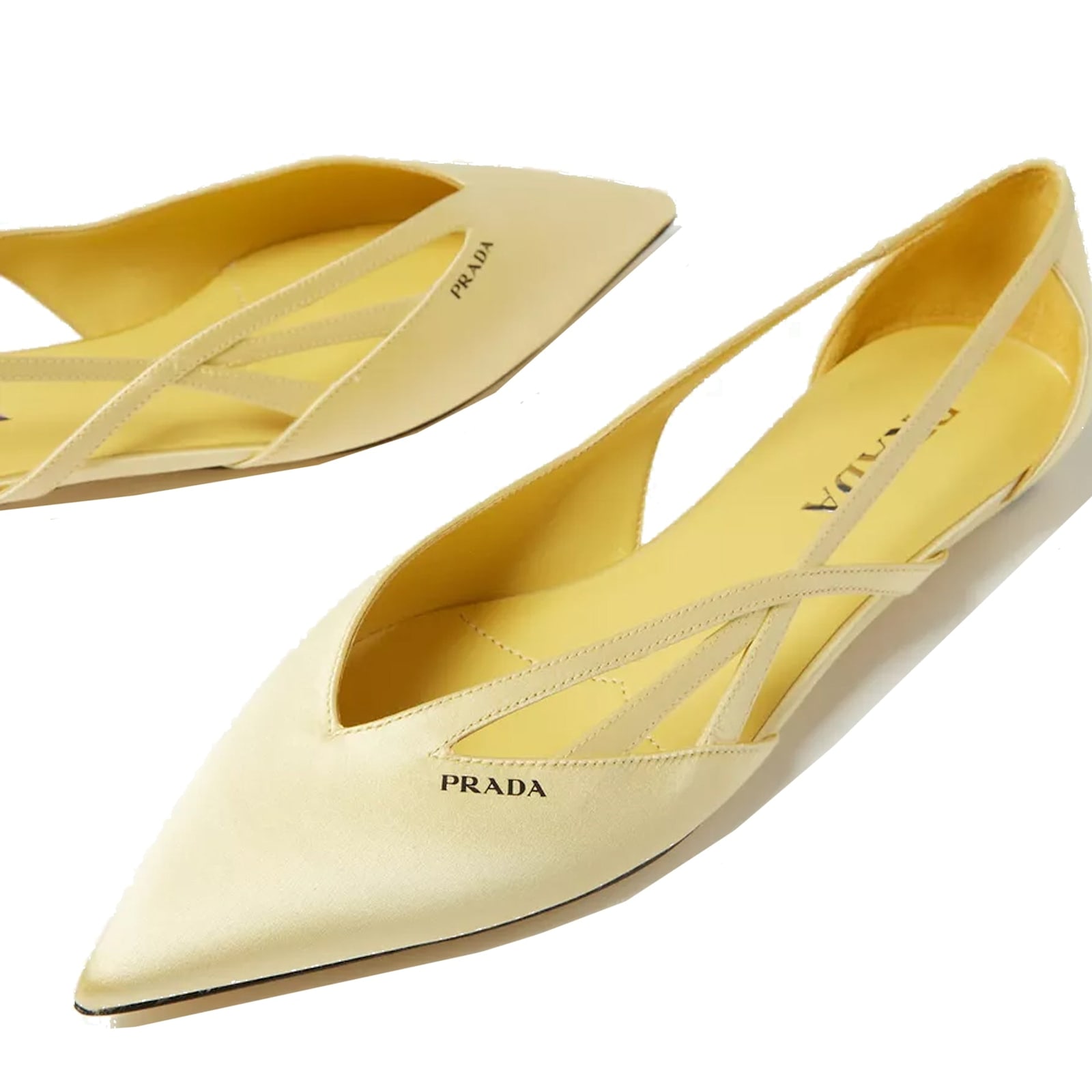 Prada Satin Ballerina Flats In Yellow