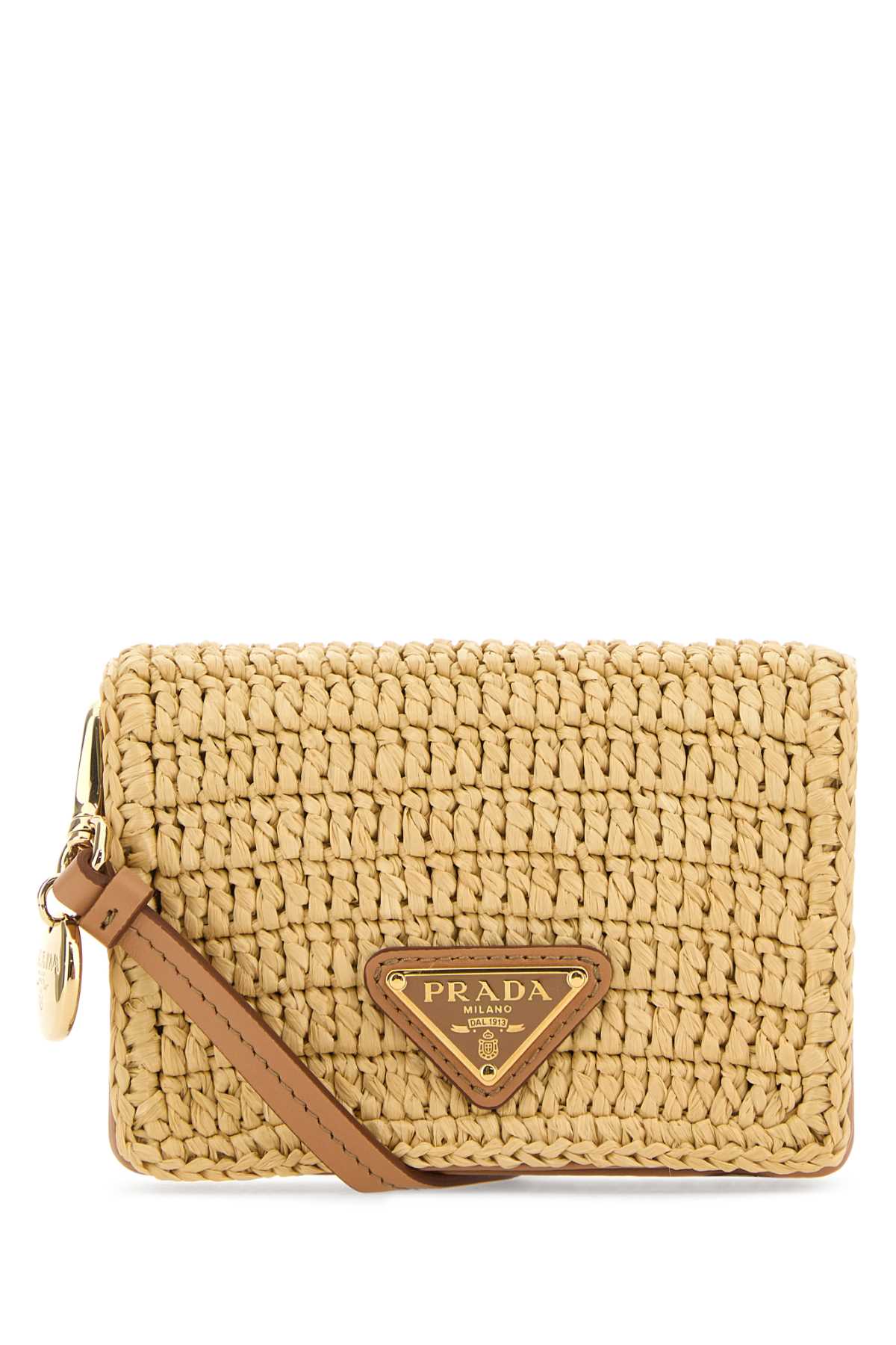 Shop Prada Beige Raffia Card Holder In Naturale