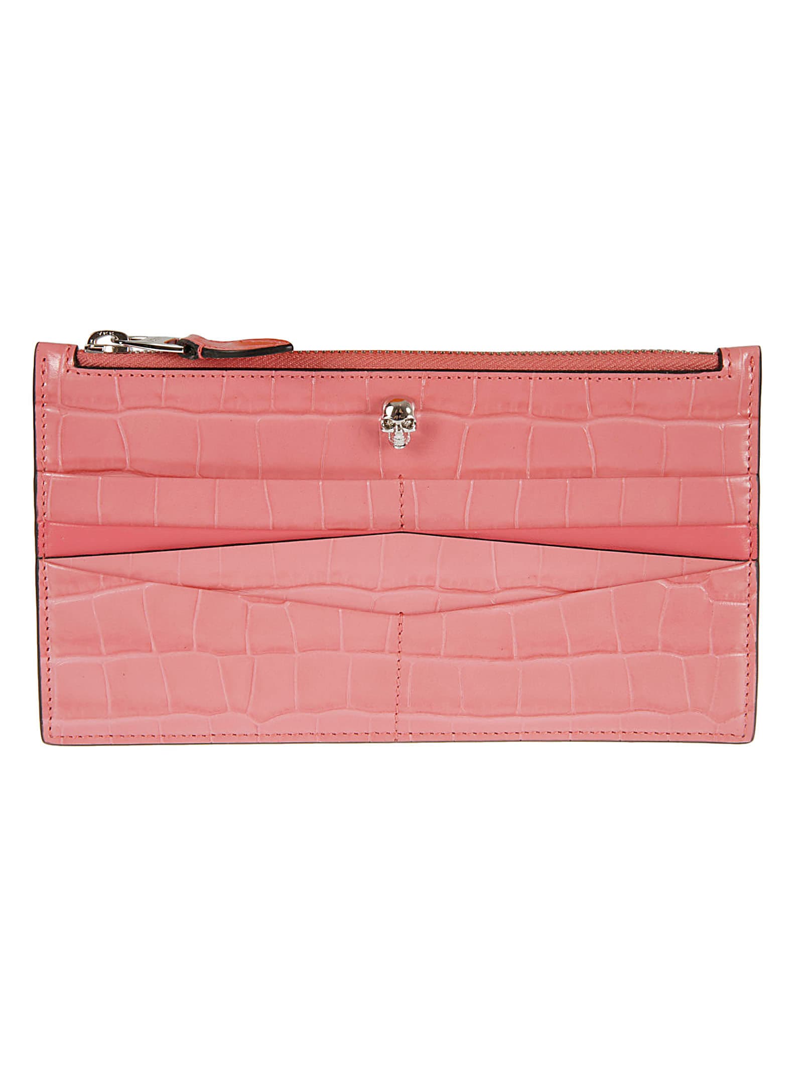 Alexander Mcqueen Skull Zip-around Wallet In Coral