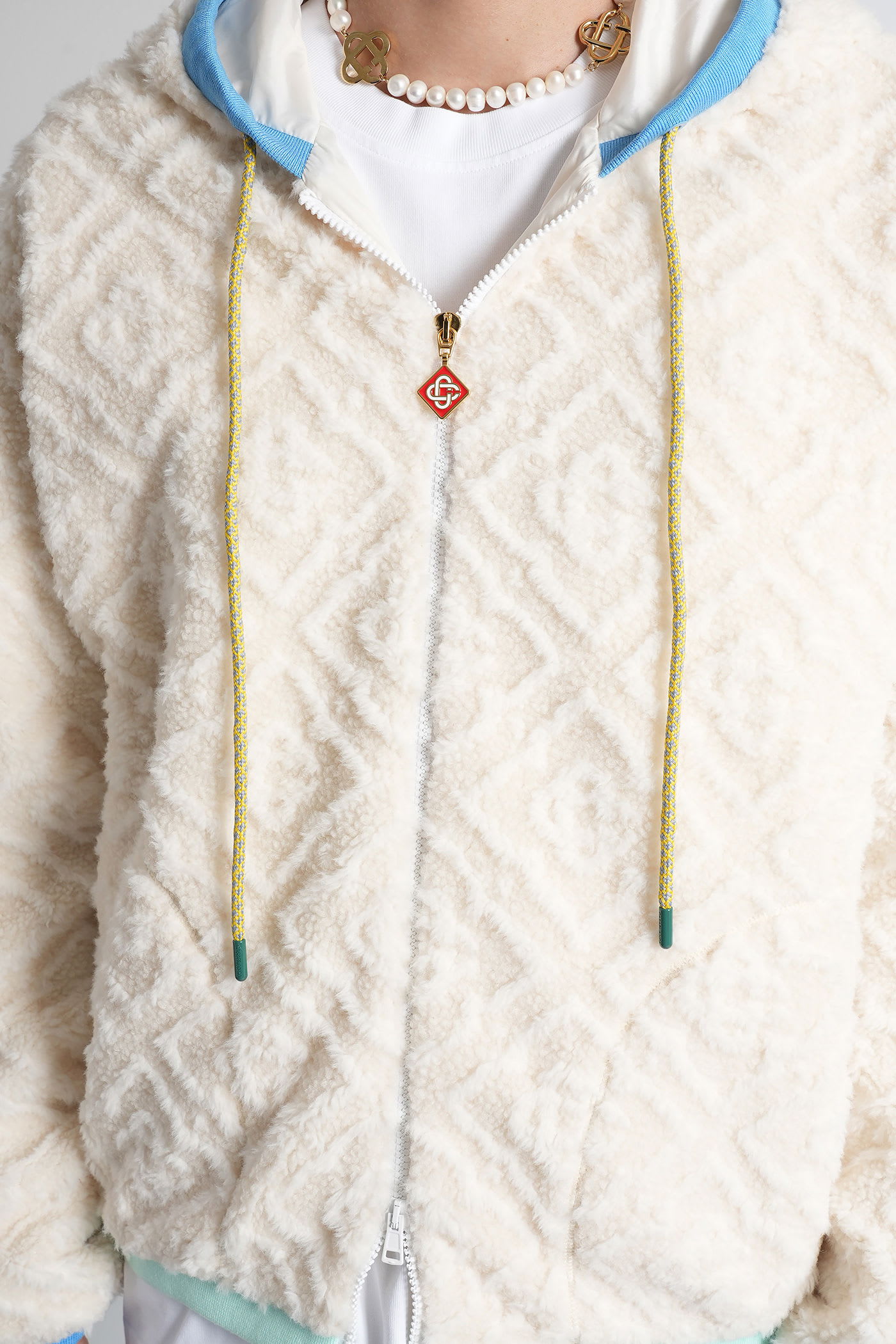 Casablanca Monogram Jacquard Oversized Fleece Jacket In White