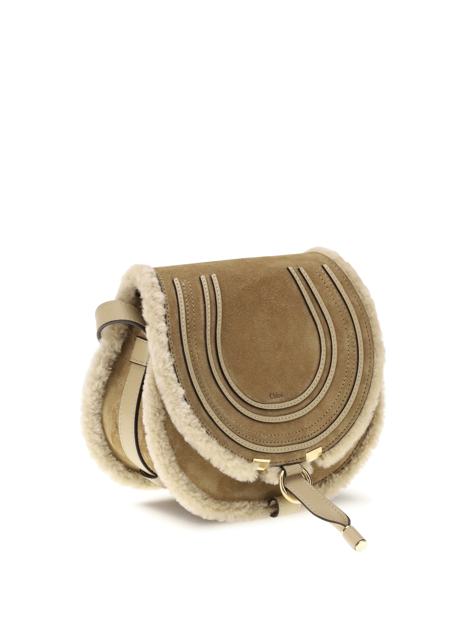 Chloé Small Saddle Marcie Shoulder Bag In Suede And Shearling
