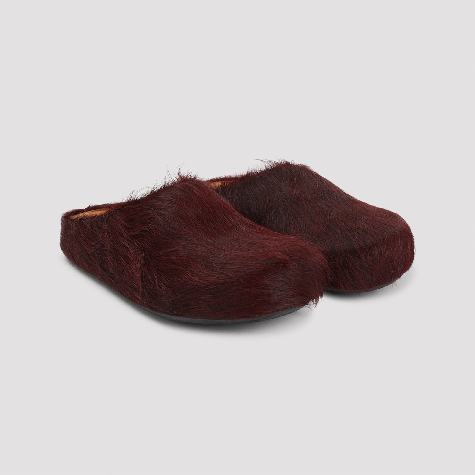 Marni Wild Cherry Calf Hair Fussbett Sabot Mules In Black