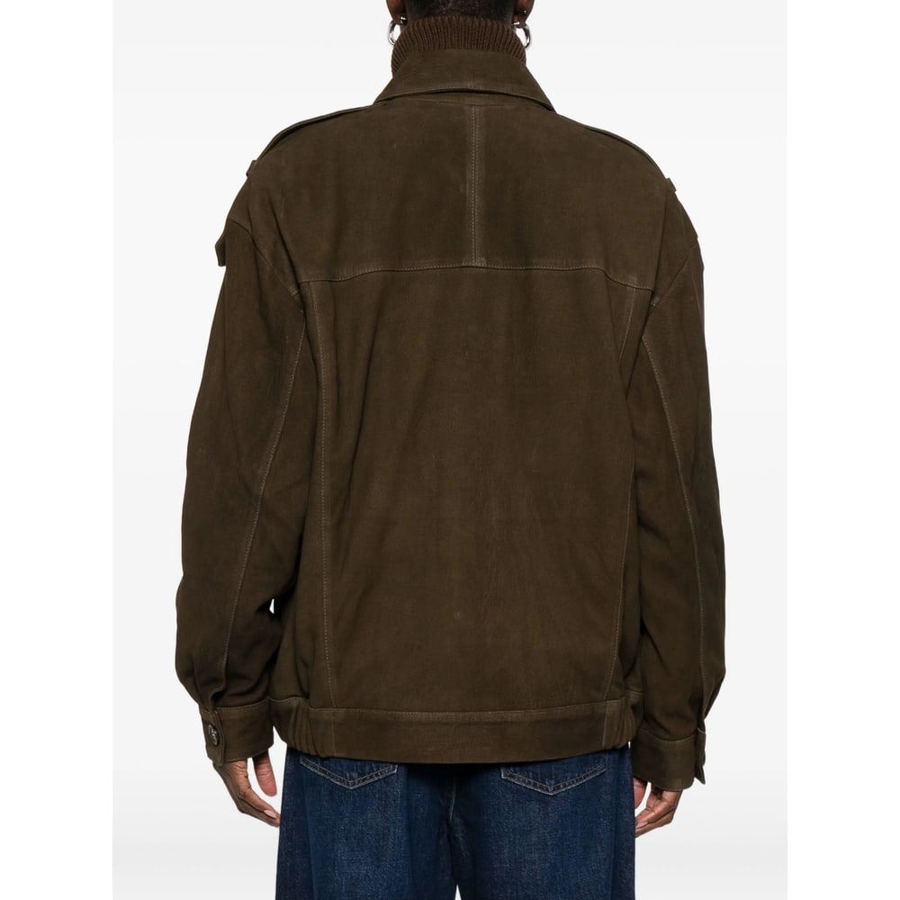 Iro Barrie Leather Jacket In Green Leather In Brown