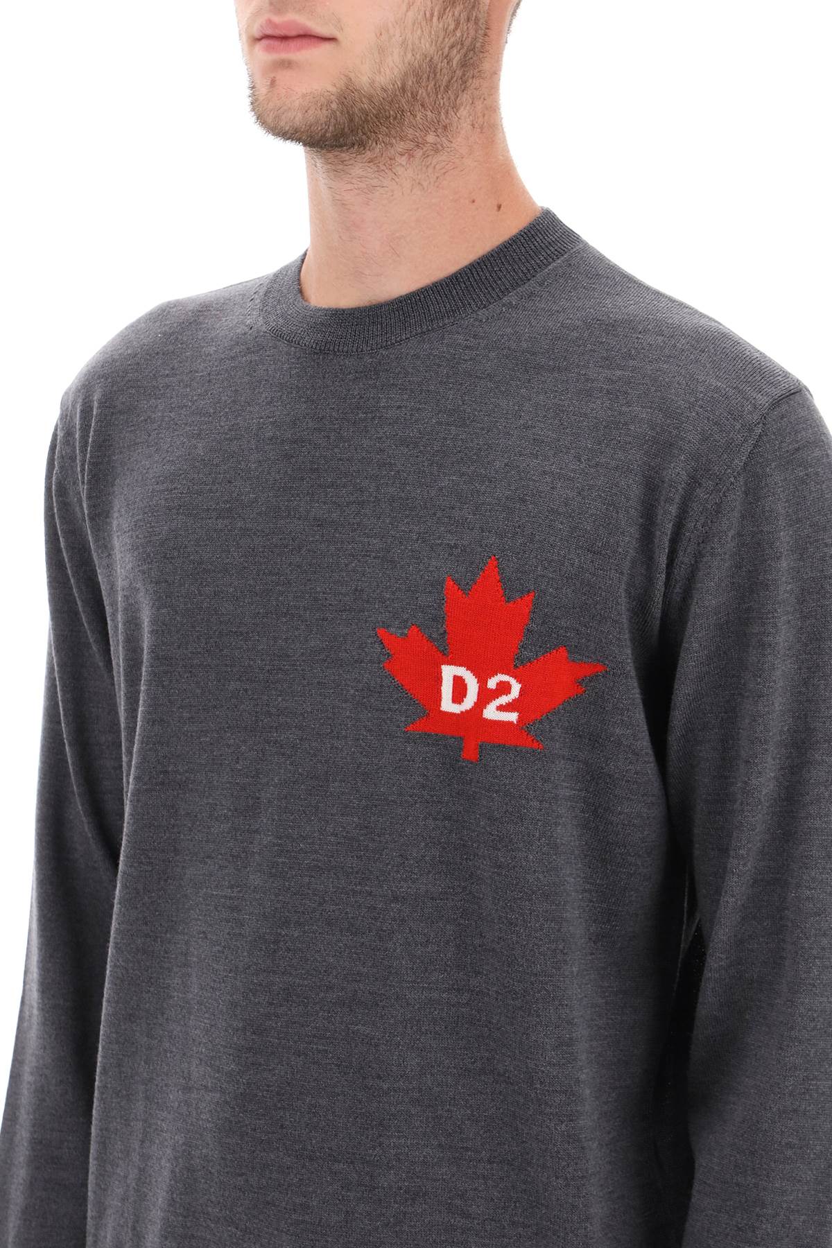 Shop Dsquared2 D2 Leaf Wool Sweater In Dark Grey (grey)