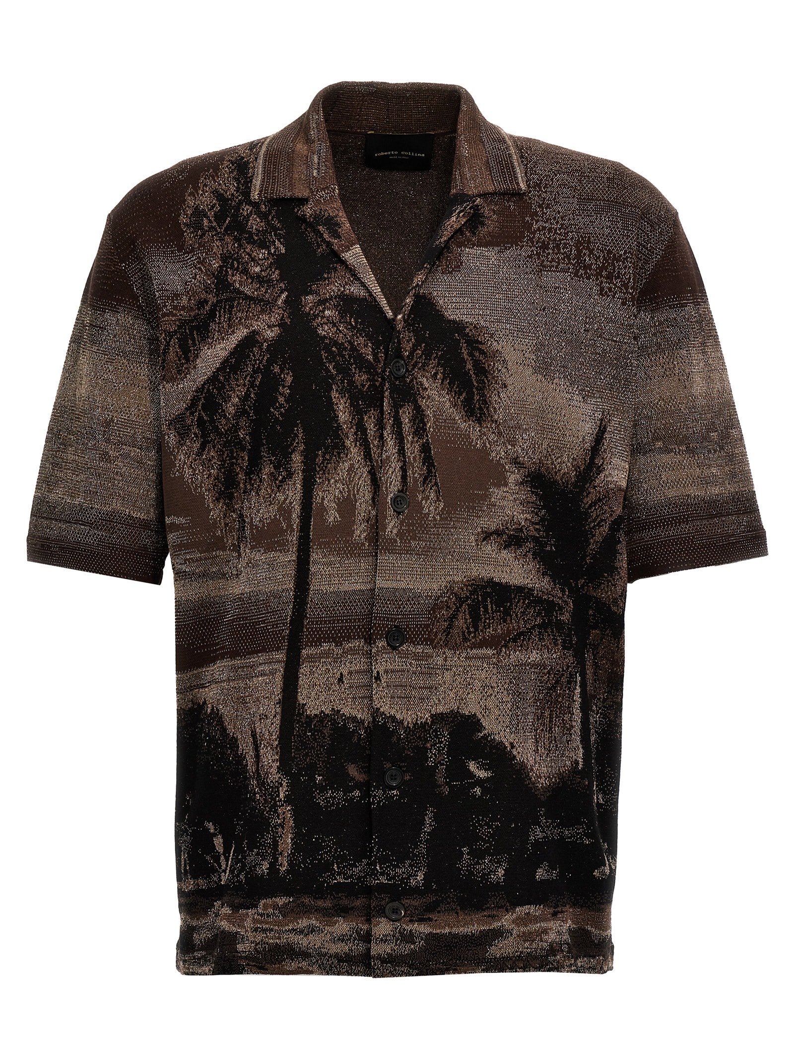 Shop Roberto Collina Jacquard Bowling Shirt In Brown