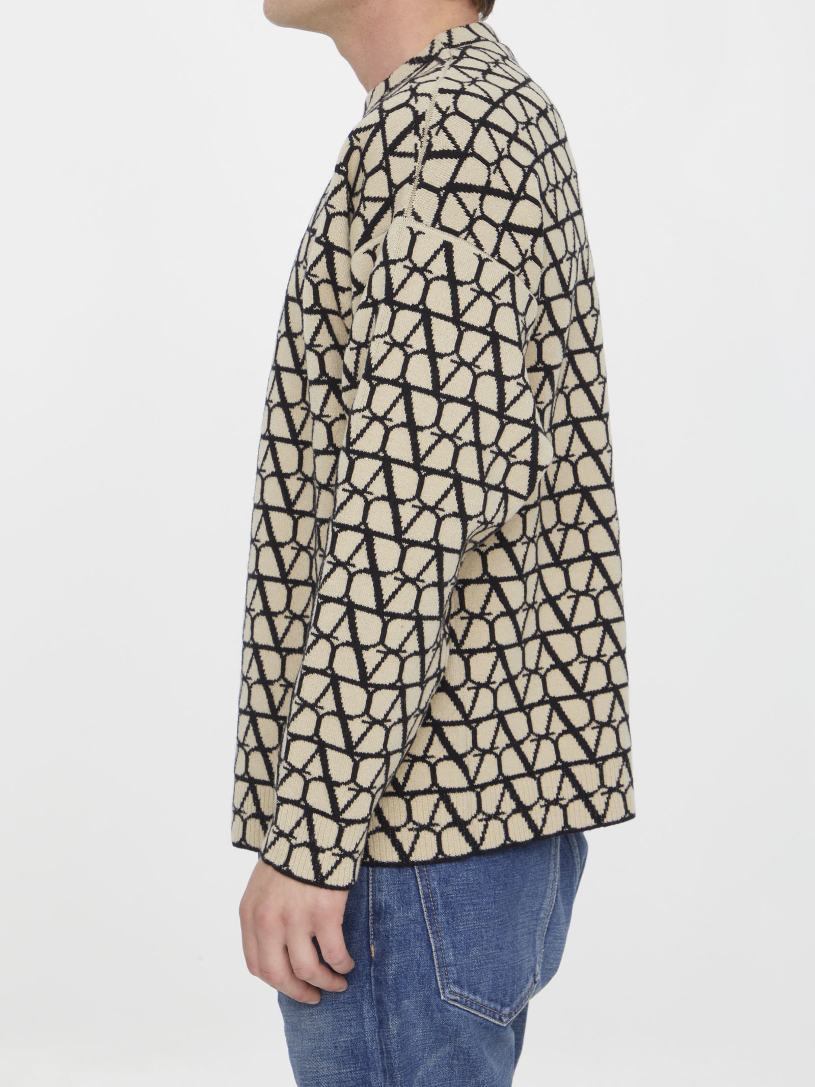 Shop Valentino Toile Iconographe Wool Sweater In Beige