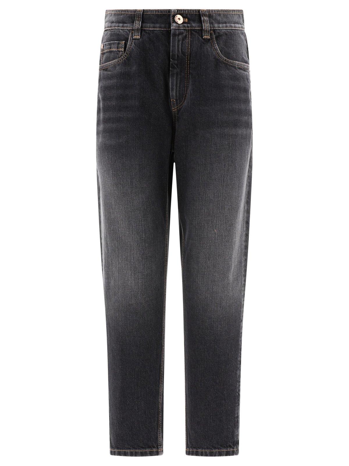 Brunello Cucinelli Button Detailed Tapered Jeans In Black