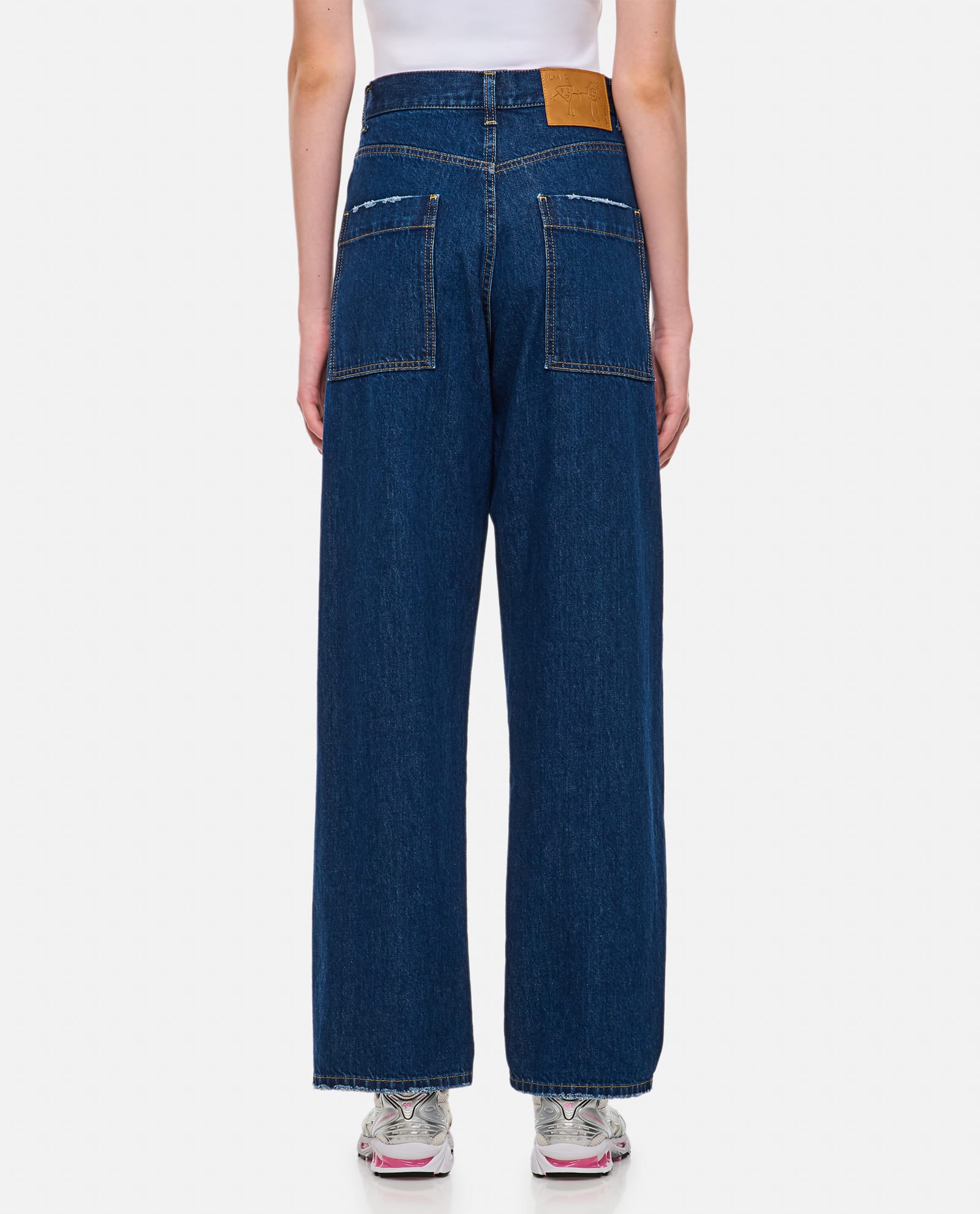 Shop Plan C Wide Leg Denim Pants In Blue