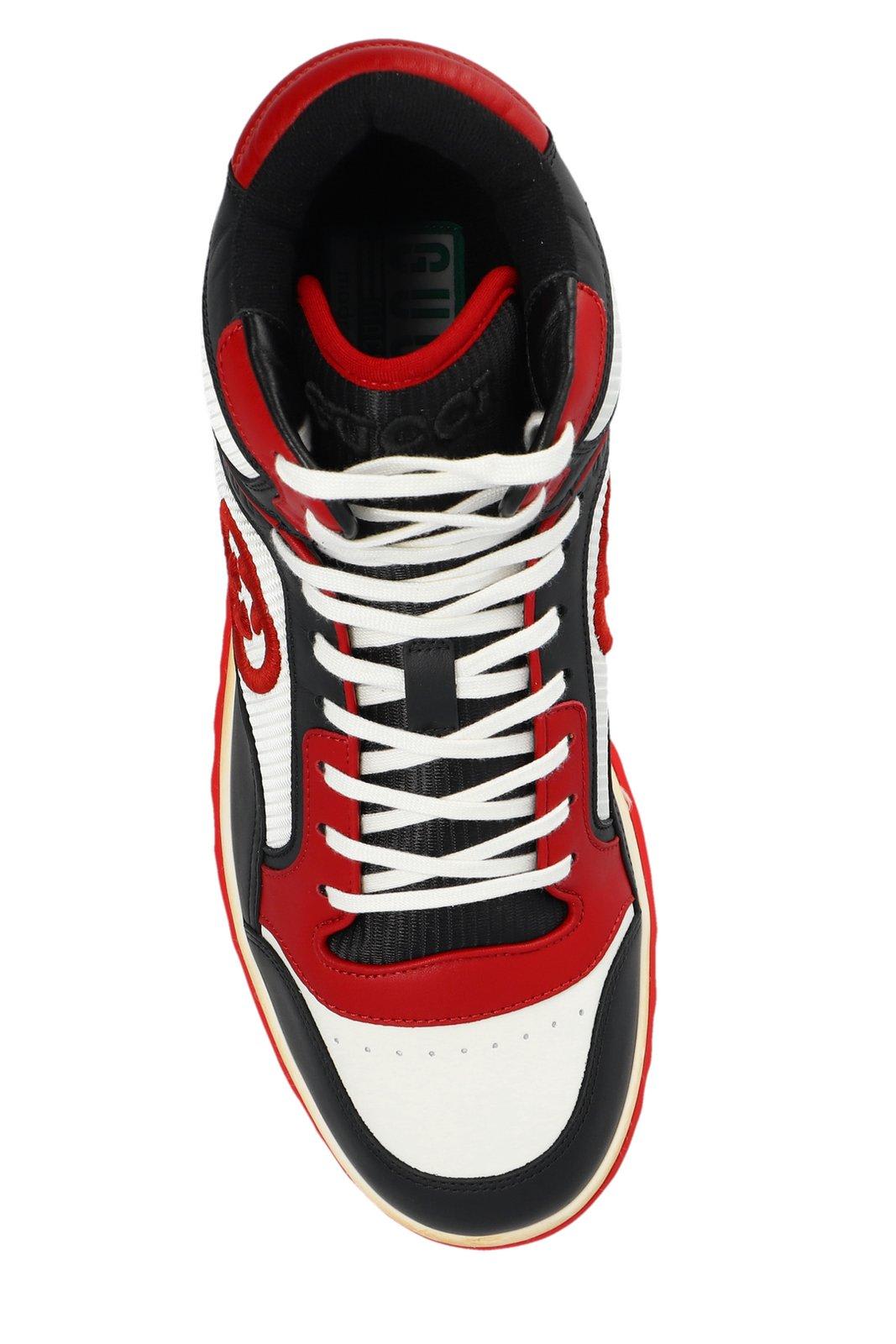 Shop Gucci Panelled High-top Sneakers In Blaofwhhredbla