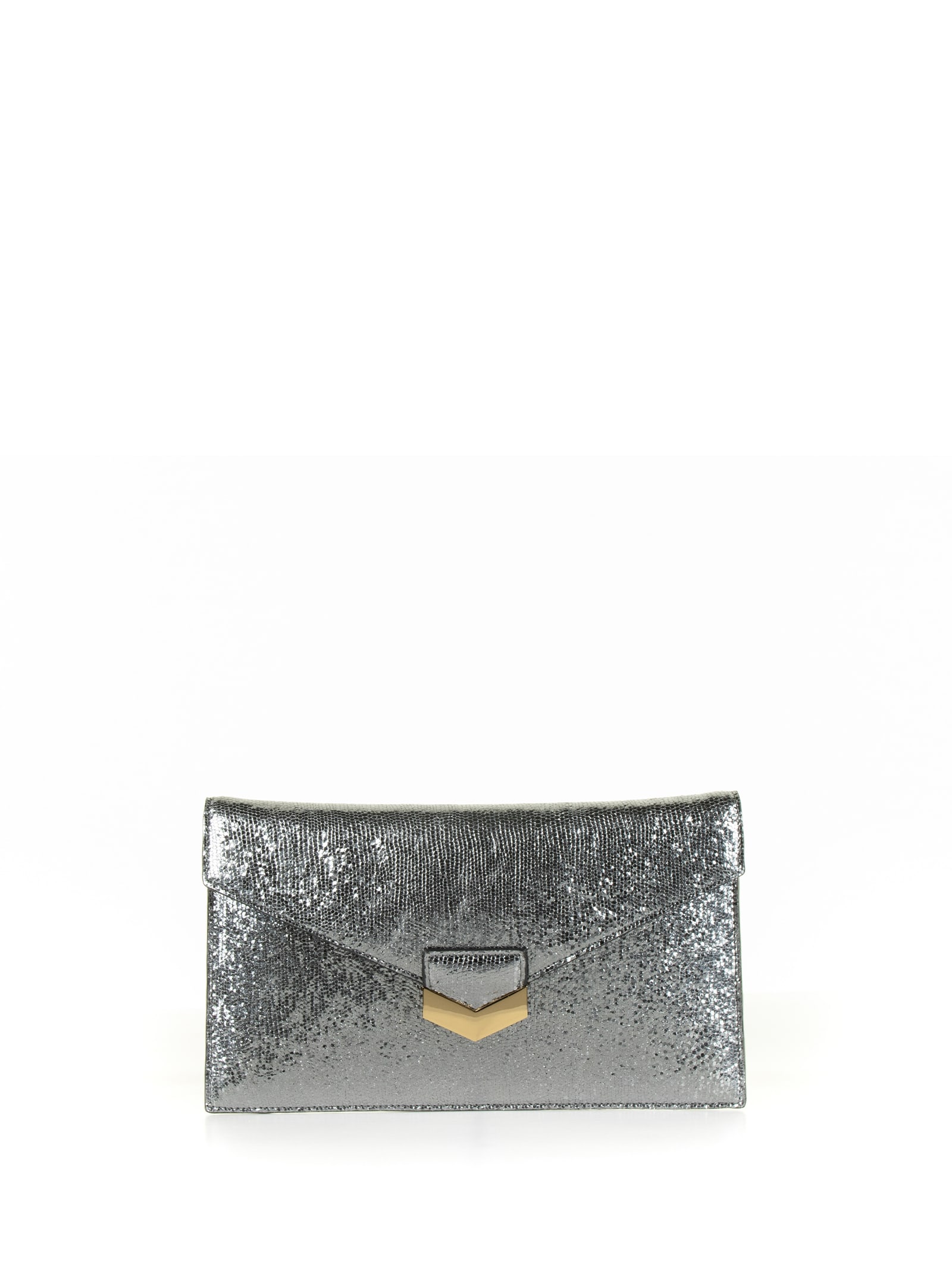 Demellier Leather Clutch Bag With Shoulder Strap In Silver