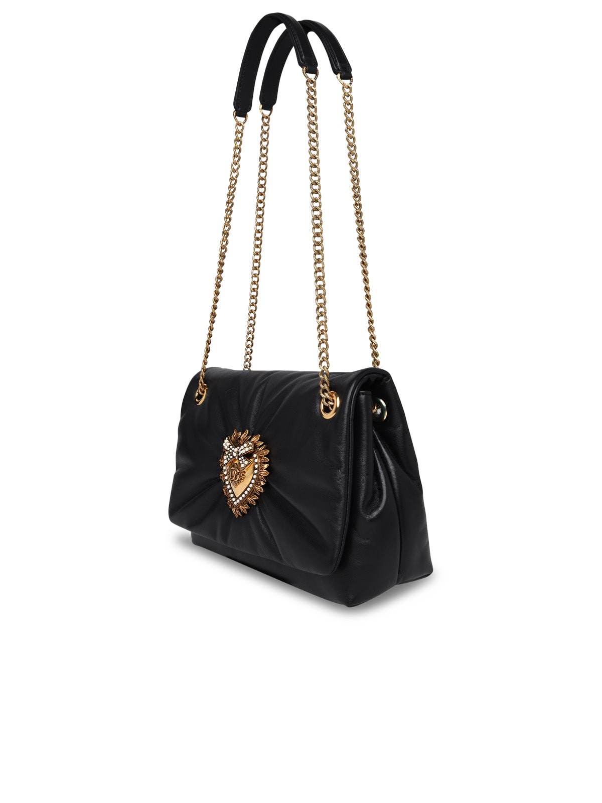 Shop Dolce & Gabbana Medium Devotion Black Nappa Leather Bag