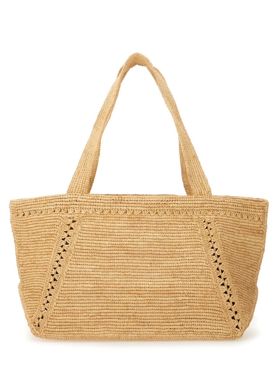 Patou Structured Raffia Tote Bag With Intricate Detailing In Brown