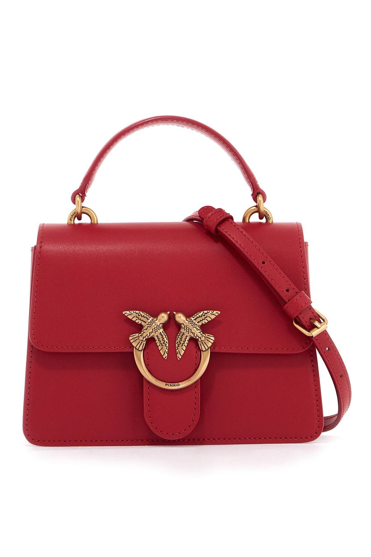 Shop Pinko Love One Top Handle Mini Light Bag In Rosso-antique Gold (red)