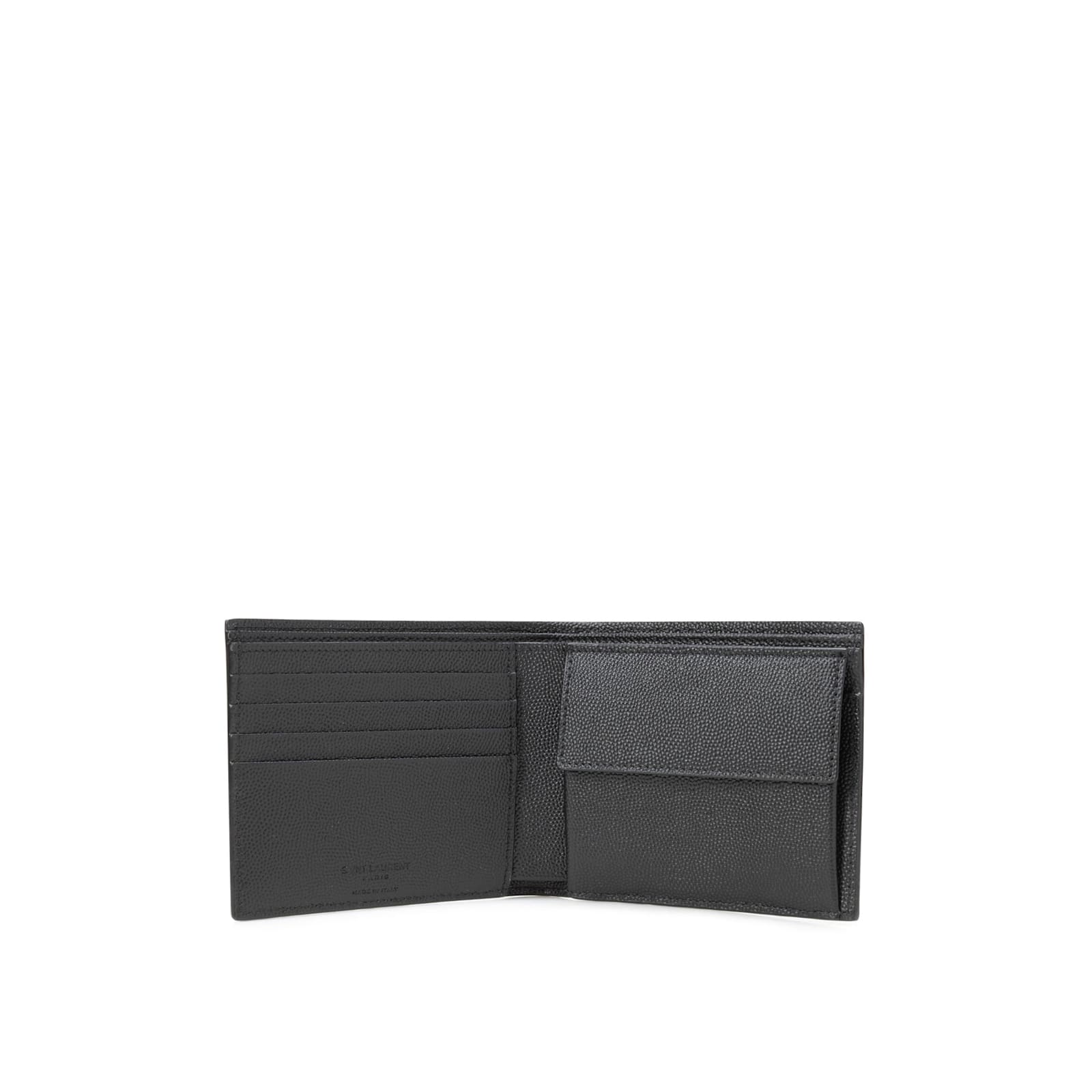 Shop Saint Laurent Bi-fold Leather Logo Wallet In Black