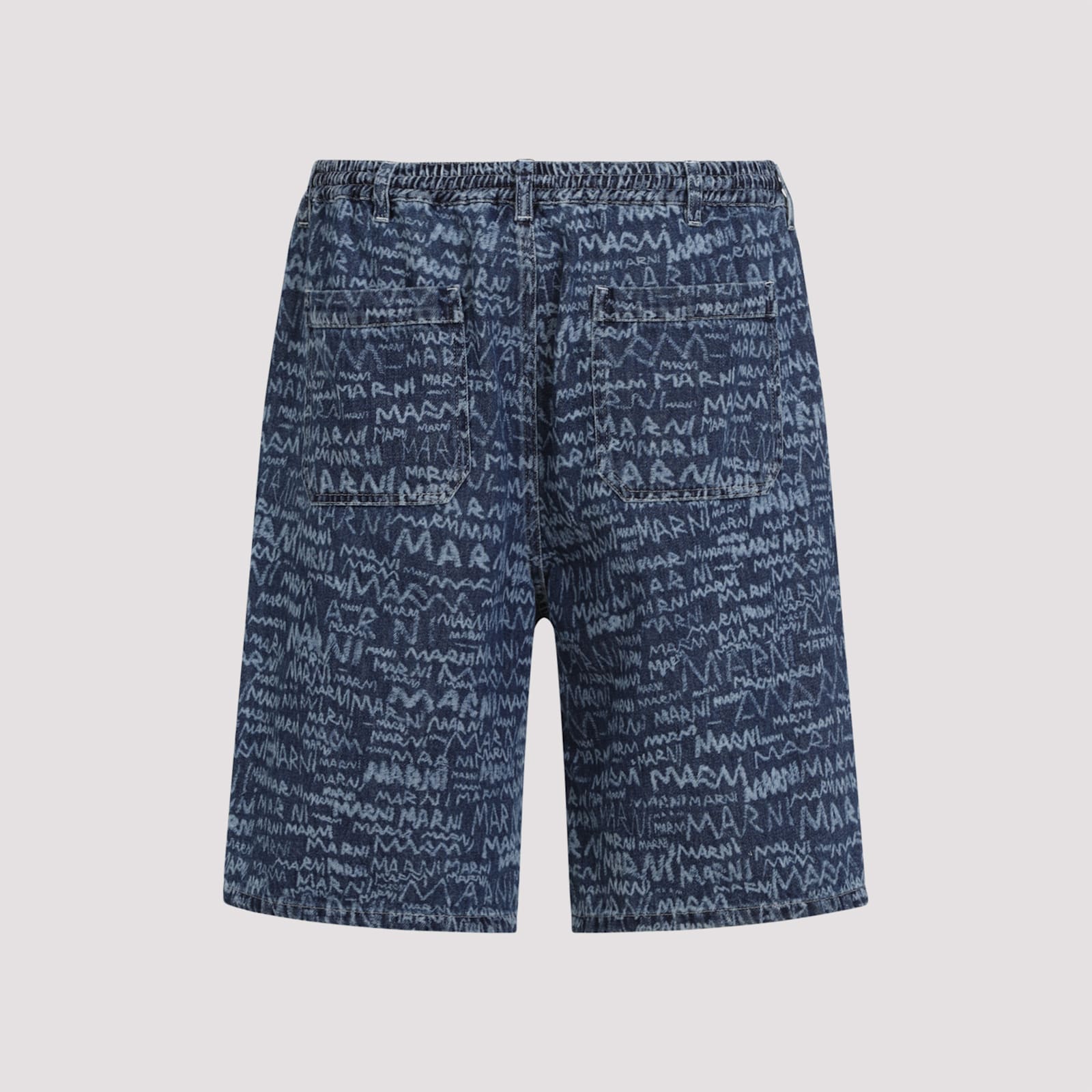 Marni Logo Denim Shorts In Blue Kyanite