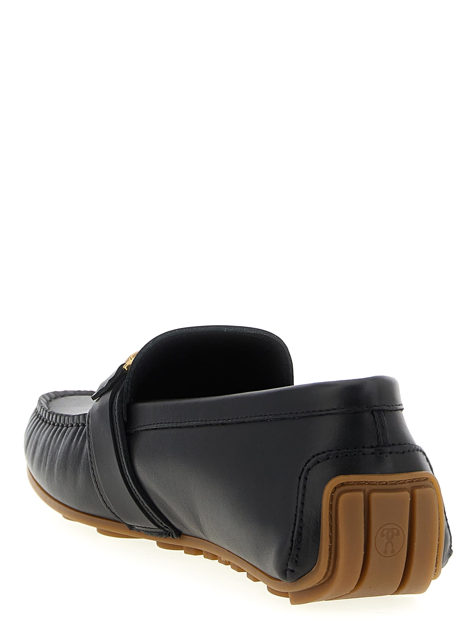 Moschino Round Toe Penny Loafers With Gold-tone Hardware In Black