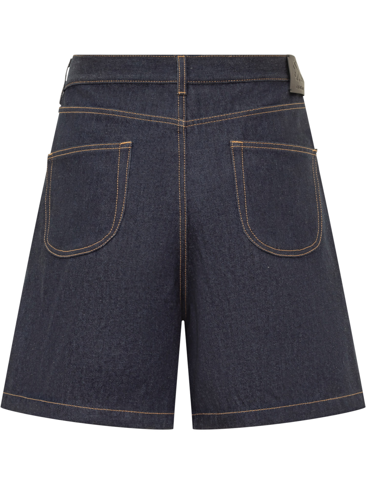 Shop Off-white Denim Shorts With Logo In Raw Blue Gold
